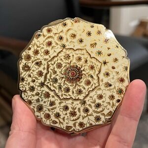 Stratton 1950's Powder Compact Mirror with Puff England Cream & Gold-toned